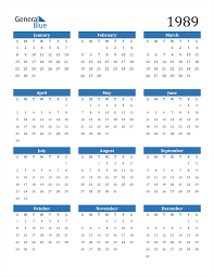 For another month or year, please go here or use the calendar menu at the top of this page. 1989 Calendar Pdf Word Excel