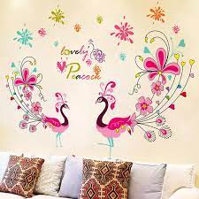 Glittery blue peacock feather sti 20x12 wall decal. Two Colorful Peacocks Show Tails Wall Stickers Home Decor Wall Art Mural Poster Lovely Peacock Living Room Bedroom Wall Decor Posters From Magicforwall 7 03 Dhgate Com
