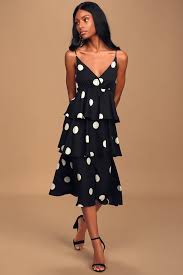 Black And White Polka Dot Summer Dress Cava Black And White Polka Dot Tiered Midi Dress In 2020 Women Dress Online Summer Dresses For Women Midi Dress