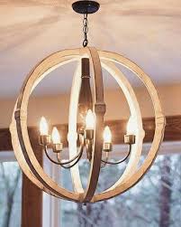 Distressed White Wooden Orb Chandelier From Eli Woodworks Wooden Orb Chandelier Orb Chandelier Kitchen Lighting Fixtures Chandeliers