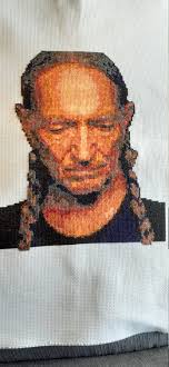 Lifelike Somber Willie Nelson Counted Cross Stitch Portrait