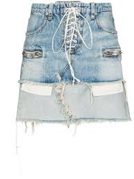 Unravel Project Lace Up Reverse Hem Denim Skirt Farfetch Denim Skirt Denim And Lace Lace Up Leggings
