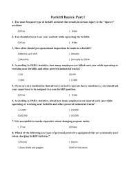 Find free forklift training test. Forklift Basics 1 Paper Quiz W Answers