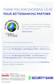271 paso de blas, malinta, valenzuela city: Security Bank Named Best Bank In The Philippines Philstar Com