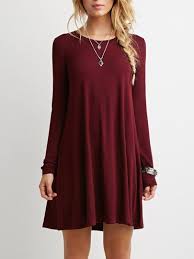 Burgundy Long Sleeve Casual Babydoll Dress Green Long Sleeve Dress Fashion Clothes