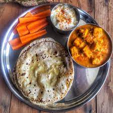 Our Lunch Today Desi Ghee Smeared Roti With A Creamy Paneer Curry Using Homemade Paneer Cumin Red Chilli Powder Indian Food Recipes Desi Ghee Tofu Recipes