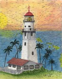 Diamond Head Lighthouse Hi Nautical Chart Map Art