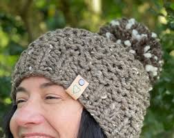 Cozy Brown Beanie, Wool Blend, Jumbo Pom Pom