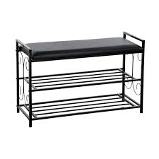 If you like the industrial look, then consider this shoe storage bench. Etna Metal Shoe Rack Bench 2 Tiered Black Scroll Footwear Storage Organizer With Padded Seat For Entryway Mudroom And Bedroom Home Decor At Wireless Catalog Ta7932