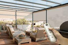 Oasis® exterior window shade motorized operation. Motorized Solar Shades Buy Online Save From Motorizedawnings Com