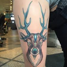 Mystical Forest Being Elk Tattoo Geometric Antlers Blue Minnesota