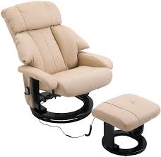 Homcom Pu Leather Massage Swivel Recliner Chair And Ottoman With Bentwood Base Cream White Home In 2020 Swivel Recliner Chairs Chair And Ottoman Swivel Recliner
