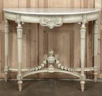 Grand French Louis XVI Painted Demilune Console with Carrara Marble Top
