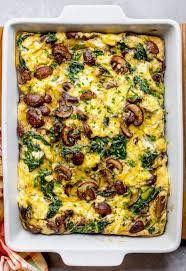 Cinnamon raisin bagel breakfast bread pudding. Spinach Mushroom Breakfast Casserole Two Peas Their Pod