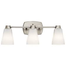 Delta Sandover 3 Light Nickel Traditional Vanity Light Lowes Com Traditional Vanity Vanity Lighting Vanity Light Bulbs