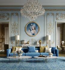 Blue Living Room Decor In Art Deco Style With Blue Velvet Sofa Blue Living Room Decor Luxury Living Room Art Deco Living Room