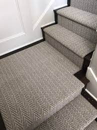 This Herringbone Carpet Stair Runner Is Stair Goals Gorgeous Patterned Medium Tone Durable Carpet On Dark Staine Stairway Carpet Durable Carpet Carpet Stairs