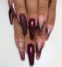 70 Amazing Gel Nail Art You Will Love Burgundy Acrylic Nails Rhinestone Nails Coffin Nails Designs
