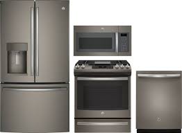 Ge Gereradwmw14546 4 Piece Kitchen Appliances Package With French Door Refrigerator Gas Range Dishwasher And Over The Range Microwave In Slate Kitchen Appliance Packages Slate Appliances Kitchen Kitchen Trends