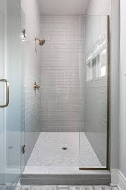 4 x12 white glass tile subway tile pack of 15 (5 sq.ft). Walk In Shower With Gray Glass Subway Tiles And White Marble Grid Floor Modern Bathroom