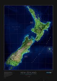 Interaktive neuseeland karte der sehenswürdigkeiten. Neuseeland Satelliten Poster 70 X 100cm