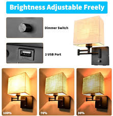 A usb charging port is now included. Buy Wall Lamp 7 Inch Wall Lamp With Plug In Cord Plug In Wall Sconce With 2 Usb Port Dimmable Wall Sconces With Fabric Linen Shade And Swing Arm Sconces Wall Lighting