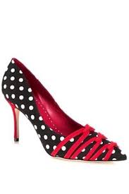 Black And White Polka Dot Shoes Heels Manolo Blahnik Naxis Silk And Leather Polka Dot Pump In Black And White Polka Dot Printed Silk With Red Leather Trim Stiletto Heels Heels Fashion High Heels