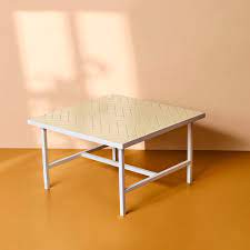 Vintage colorful ceramic tile table, circa 1970s. Contemporary Coffee Table Herringbone Tile Warm Nordic Ceramic Powder Coated Steel Base Square