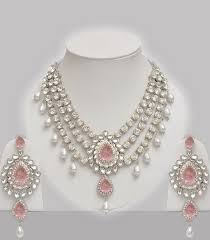 Pink Stone Pearl Studded Indian Jewelry Set Indian Jewelry Sets Silver Jewellery Sets Bridal Jewelry Sets