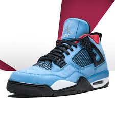 A light blue suede upper with black and red detailing on the lace cages, laces editor's notes: Jordan 4 Retro Travis Scott Wallpapers Wallpaper Cave