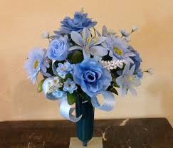 Blue Cemetery Flowers With Roses By Silkfloralsandfrills On Etsy 33 99 Funeral Flower Arrangements Flower Arrangements Funeral Flowers