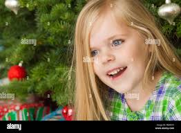 Big smile at christmas after she woke up Stock Photo