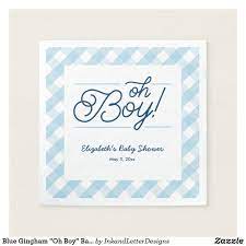 Blue Gingham Oh Boy Baby Shower Napkins Zazzle Com Baby Shower Napkins Baby Boy Shower Baby Shower Paper