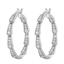 Black And White Diamond Hoop Earrings 0 75 Ct Diamond Hoop Earrings 10k White Gold Round Pave Set In Out Huggie Caratsforyou Hoo Princess Diamond Earrings Diamond Hoop Earrings Fashion Earrings