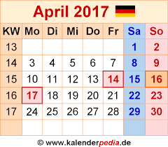 Online calendar 2017 with templates for word, excel and pdf to download and print. Kalender April 2017 Als Pdf Vorlagen