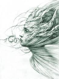Green Whisper Anime Art Fantasy Whimsical Art Silverpoint Drawing