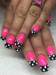 Acrylic Hot Pink And Black Nail Designs Hot Pink And Black With Polkadots Nails Nailart Black Nail Designs Chic Nail Designs Trendy Nails
