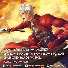 I am the bone of my sword. Citation Manga Anime On Twitter I Am The Bone Of My Sword Unknown To Death Nor Known To Life Unlimited Blade Works Archer Fatestaynight Citationmanga Citation Https T Co Fzxhacns7c