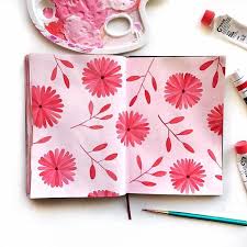 Red And Pink Was A Big No No When I Went To School But I Adore It Here I Painted This Pattern On The Dress Of Basic Painting Sketch Book Floral