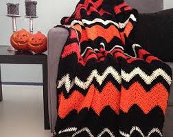 Black And White Chevron Crochet Blanket Halloween Blanket Halloween Decor Creepy Orange And Black Chevron Crochet Afghan Throw Crochet Blanket Designs Crochet Crochet Afghan