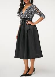 Long Sleeve Belted Lace Panel Black Dress Belted Sleeve Long Lace Dress Graduation Dress For Mom Black Dress Belts