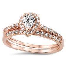 Rose Gold 2 Piece Cz Pear Shapped Wedding Ring Set Edwinearls Cz Wedding Rings Cz Wedding Ring Sets Wedding Ring Sets