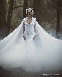 Gorgeous White Lace Mermaid Wedding Dress With Cape Floor Length 2016 Elegant Long Sleeves Bridal Lace Mermaid Wedding Dress Wedding Dresses Cape Wedding Dress