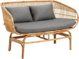 Rattanmöbel günstig rattansessel weiss mit polster und kissen inklusive stuhl. Nordal 2 Sitzer Sofa Aus Rattan Mit Grauen Kissen Natur