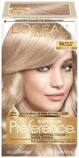 L Oreal Paris Superior Preference Fade Defying Color Shine System 9a Light Ash Blonde 1 Kit Ash Hair Color Hair Color Swatches Blonde Dye