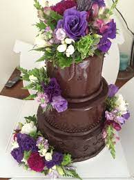 Chocolate Ganache Wedding Cake With Fresh Flowers Fresh Flower Cake Cake Chocolate Wedding Cake