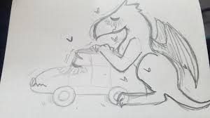 My gf and I just drew this at the ecology class. She made the cute dragon  and I did the car. O.o : rdragonfuckingcars