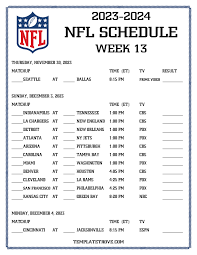 Nfl Week 13 Schedule Printable