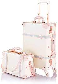 Amazon Com Cotrunkage Small 20 Vintage Luggage Set 2 Pieces Carry On Suitcase For Womens 20 13 Cream Wh Vintage Luggage Luggage Sets Blue Luggage Sets