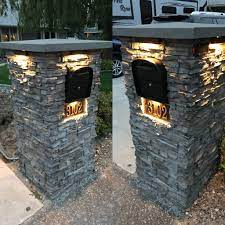 Most popular choice | double scroll reflective address sign with solar light and double plant hooks. Pin On Columns And Stone